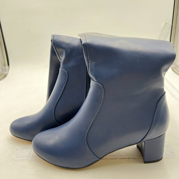 Blue Women Almond Toe Knee High Boot Chunky Heel Zip Up Daily Work Dress Shoes - Picture 4 of 7